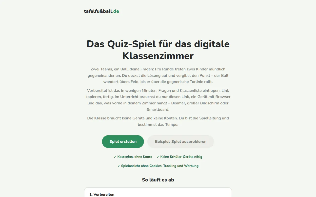 Startseite der Website Wandtafelfussball